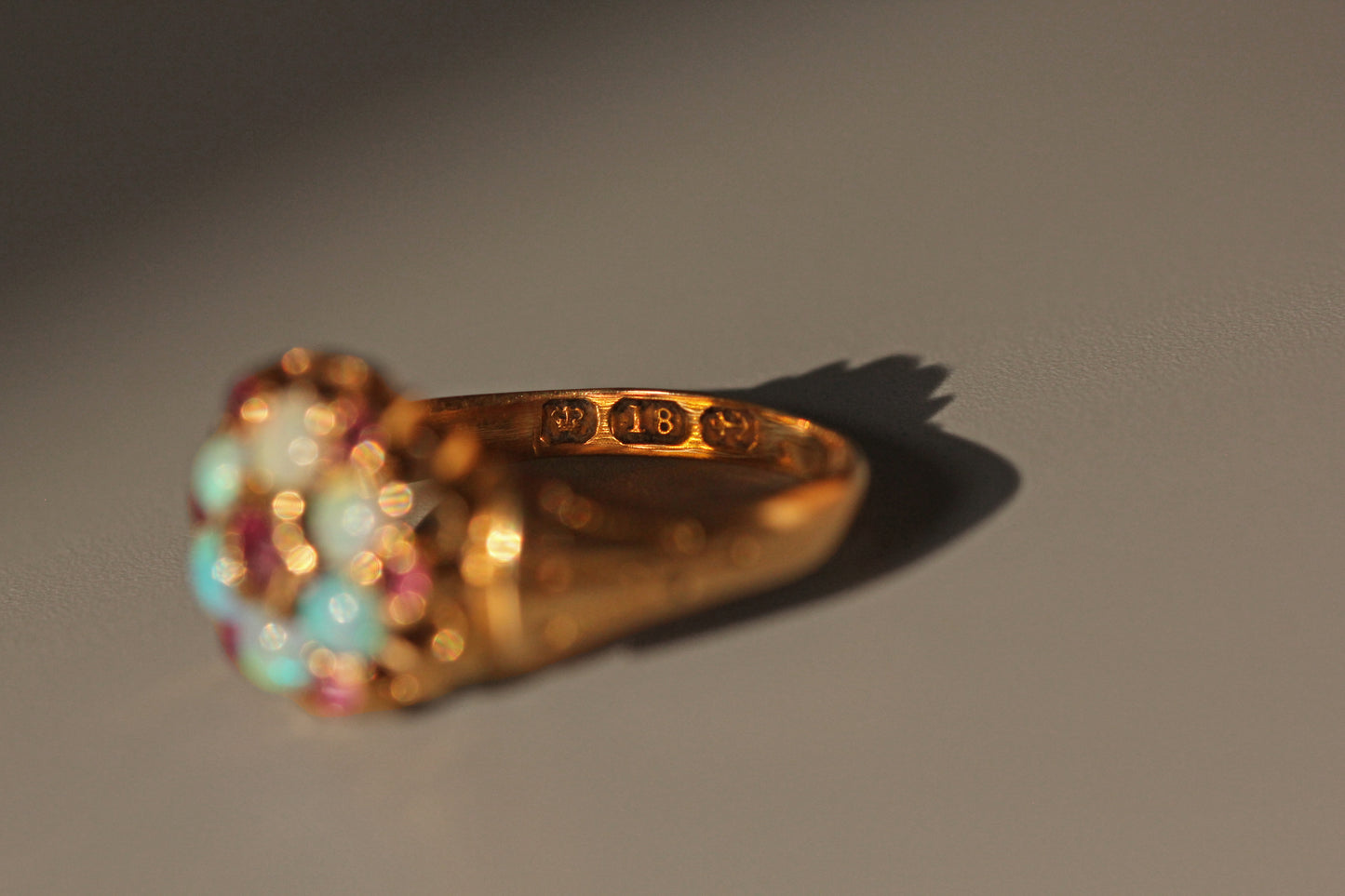 Antique victorian opal & amethyst celestial cluster ring, in 18 carat gold