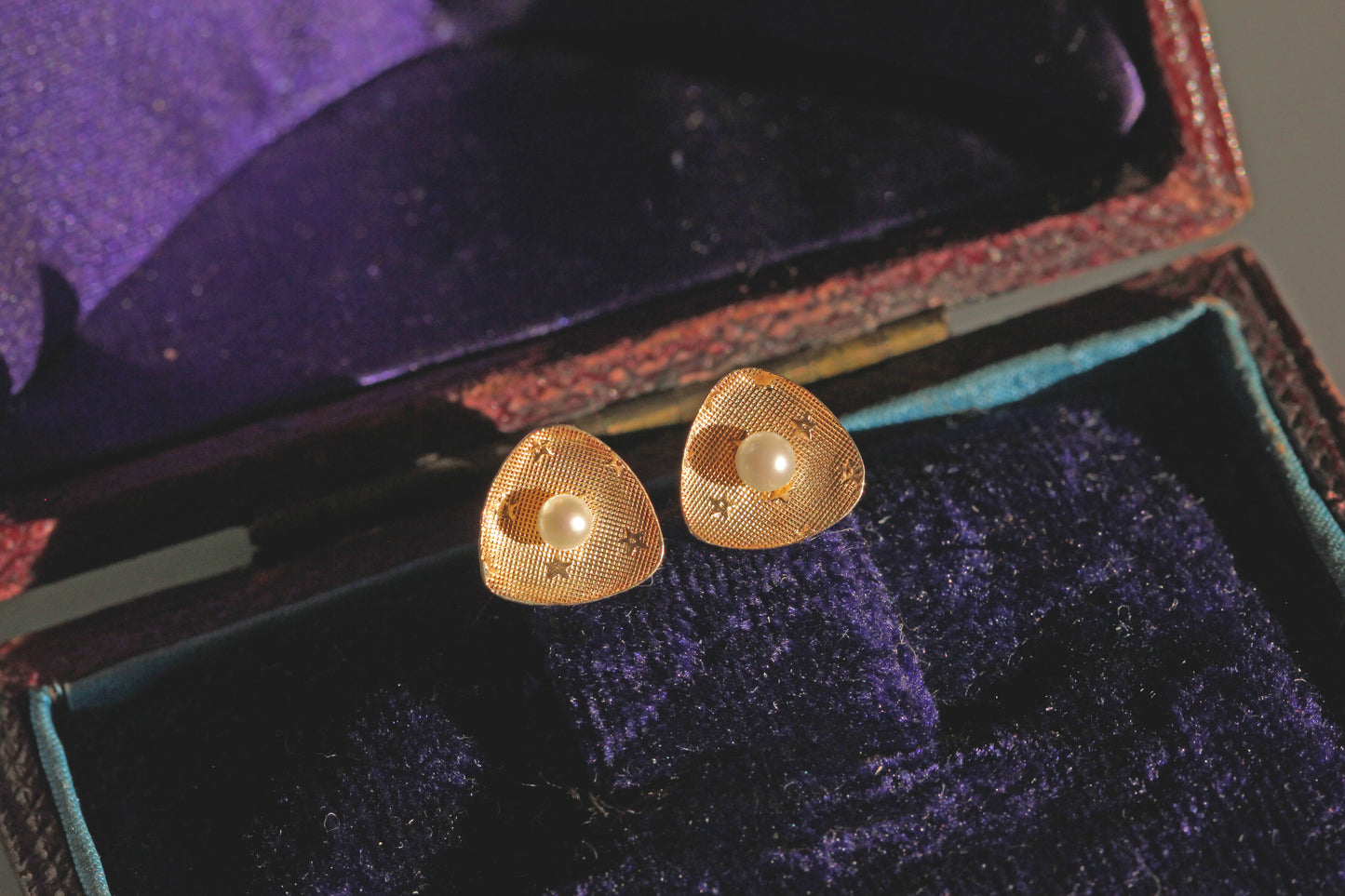 Vintage akoya pearl celestial star earrings, in 9 carat gold