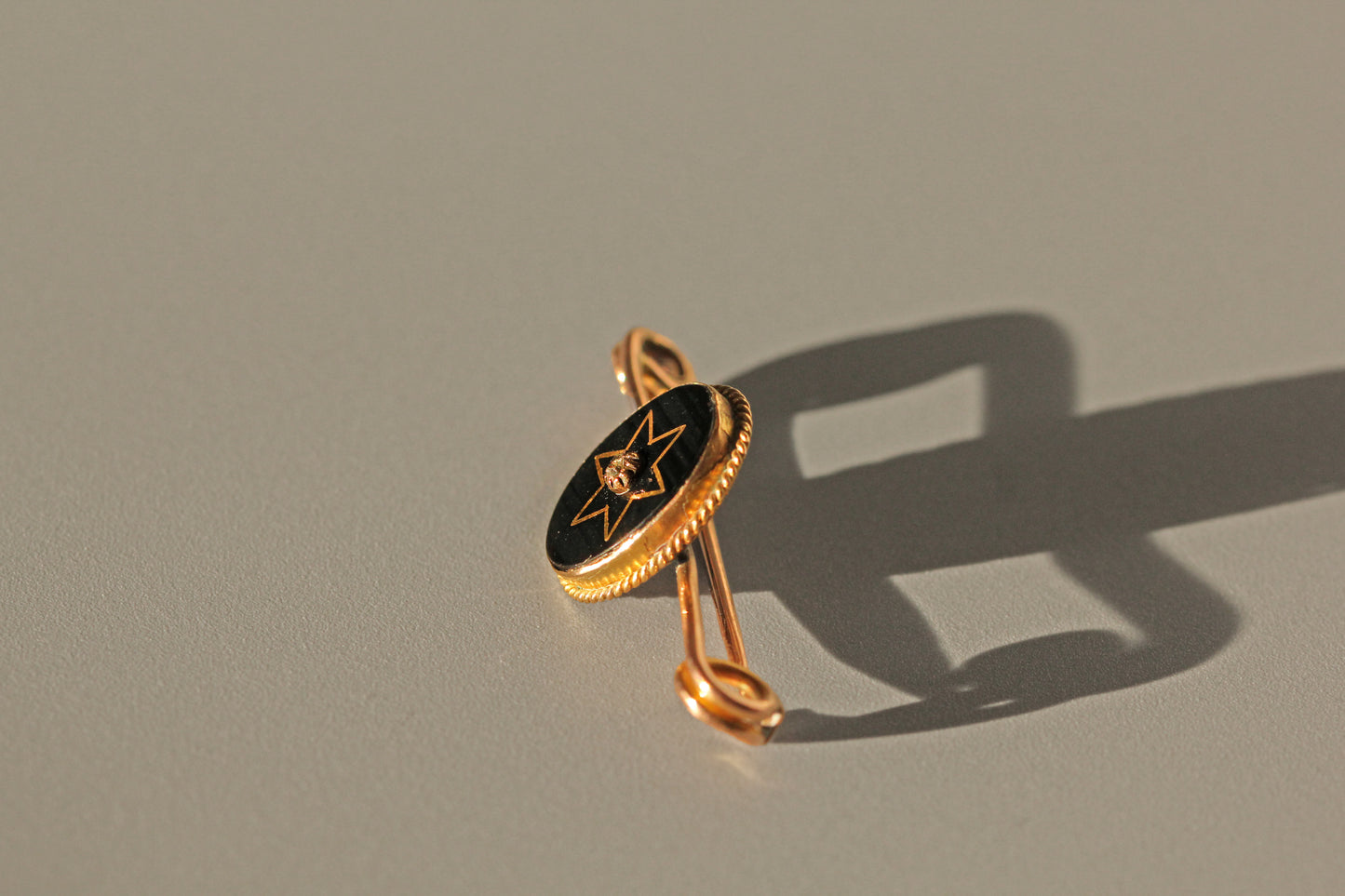 Antique victorian old mine cut diamond & onyx brooch, in 9 carat gold