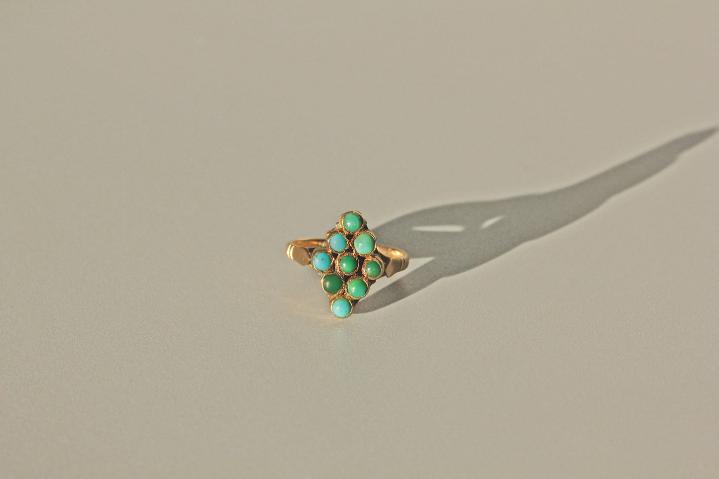 Antique victorian turquoise navette ring, in 9 carat gold