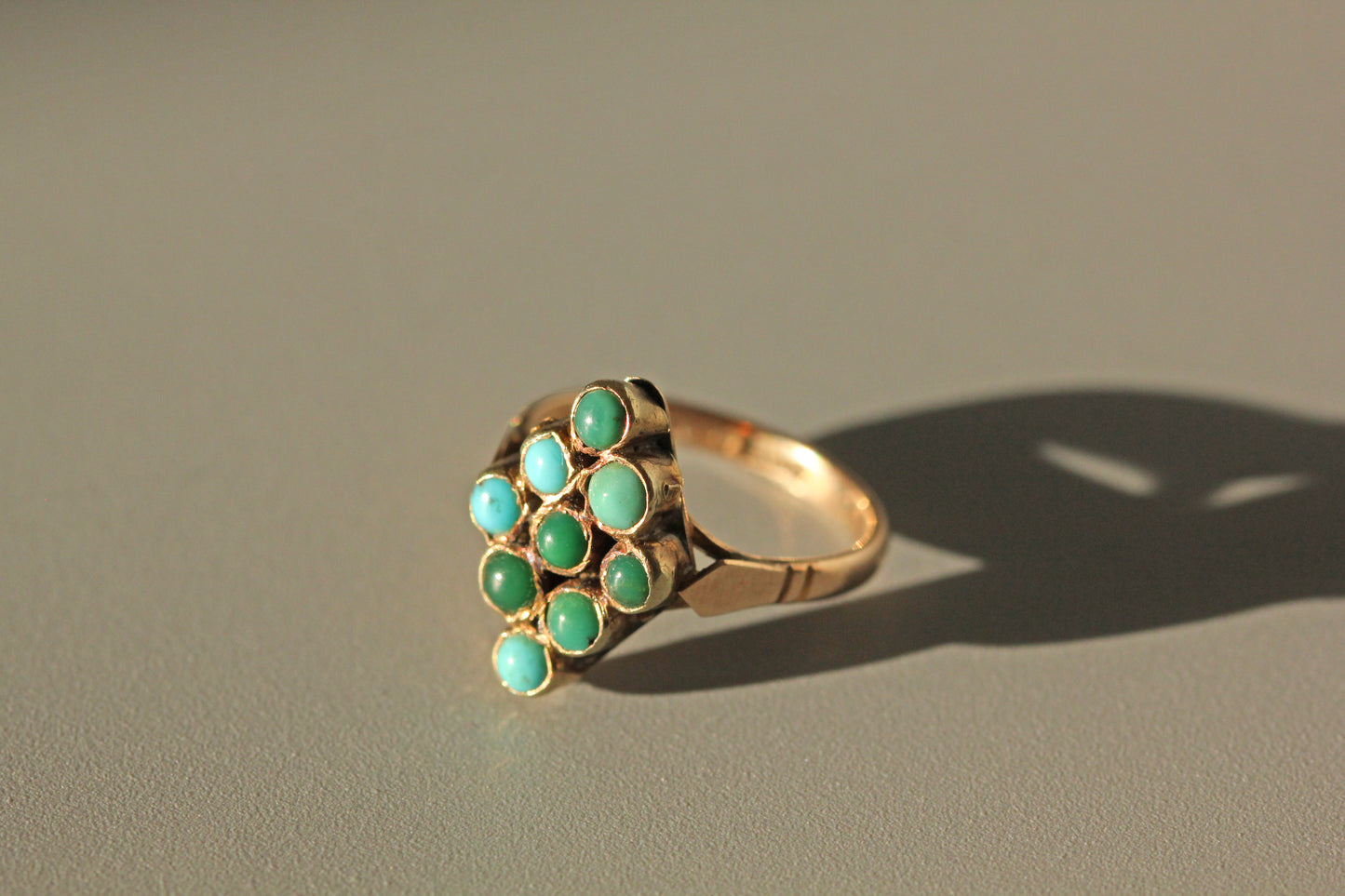 Antique victorian turquoise navette ring, in 9 carat gold