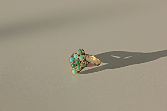 Antique victorian turquoise navette ring, in 9 carat gold