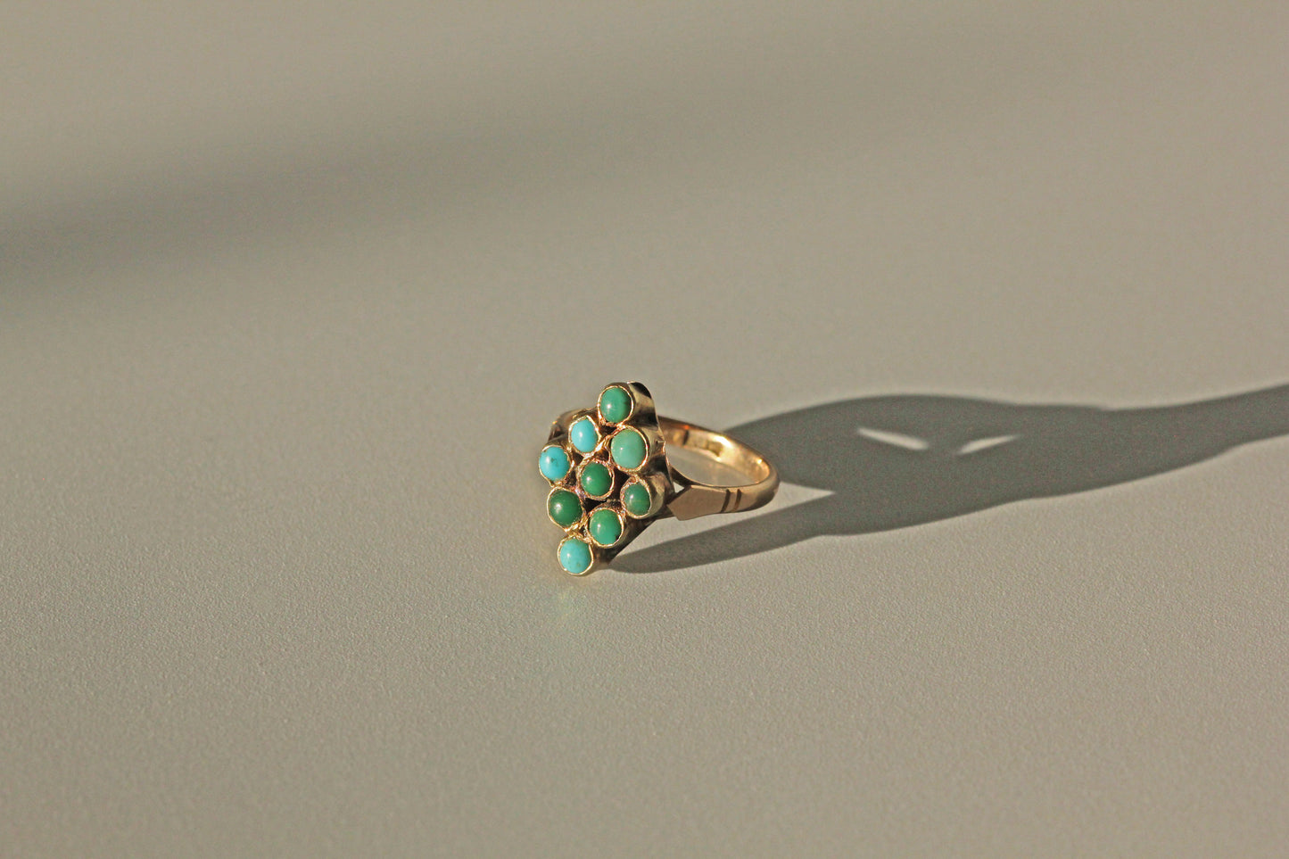 Antique victorian turquoise navette ring, in 9 carat gold