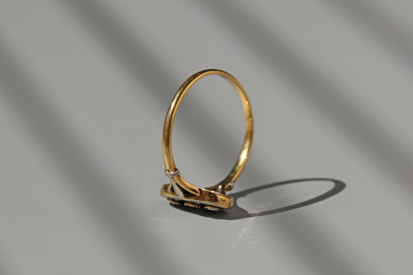 Antique diamond & pearl navette ring, in 9 carat gold