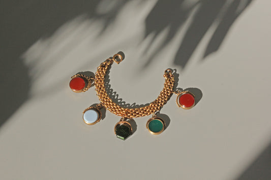 Antique victorian spinning fob link charm bracelet, in rolled gold