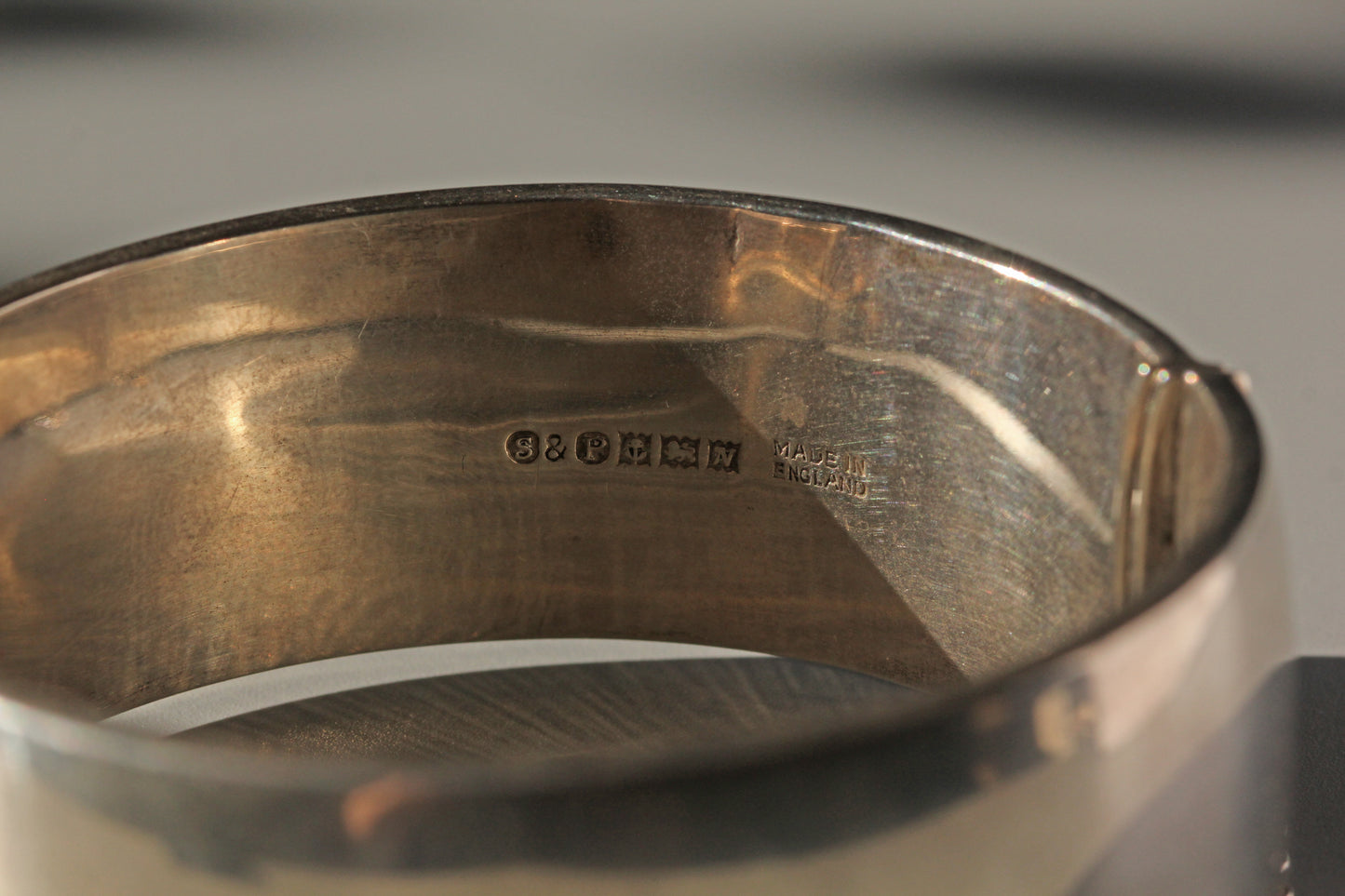 Vintage etched wide chunky cuff bangle, in sterling silver