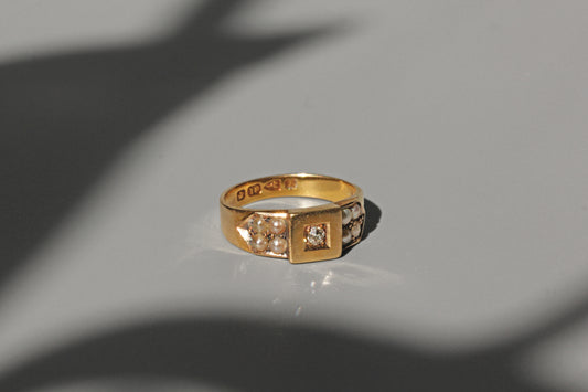 Antique victorian old cut diamond and pearl band ring, in 18 carat gold