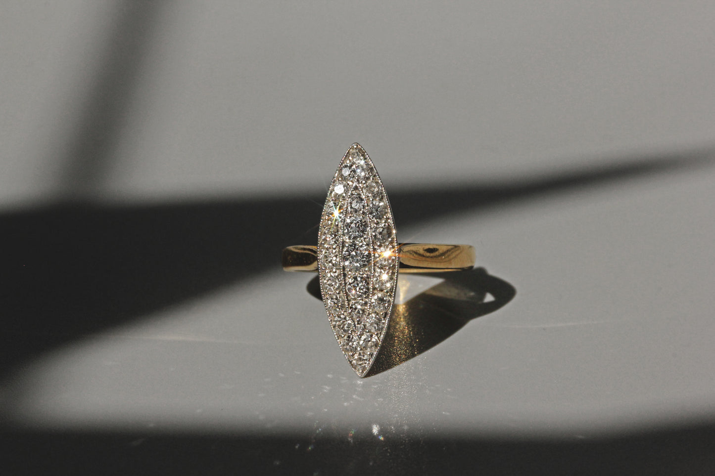 Antique victorian old cut diamond navette ring, in 18 carat gold