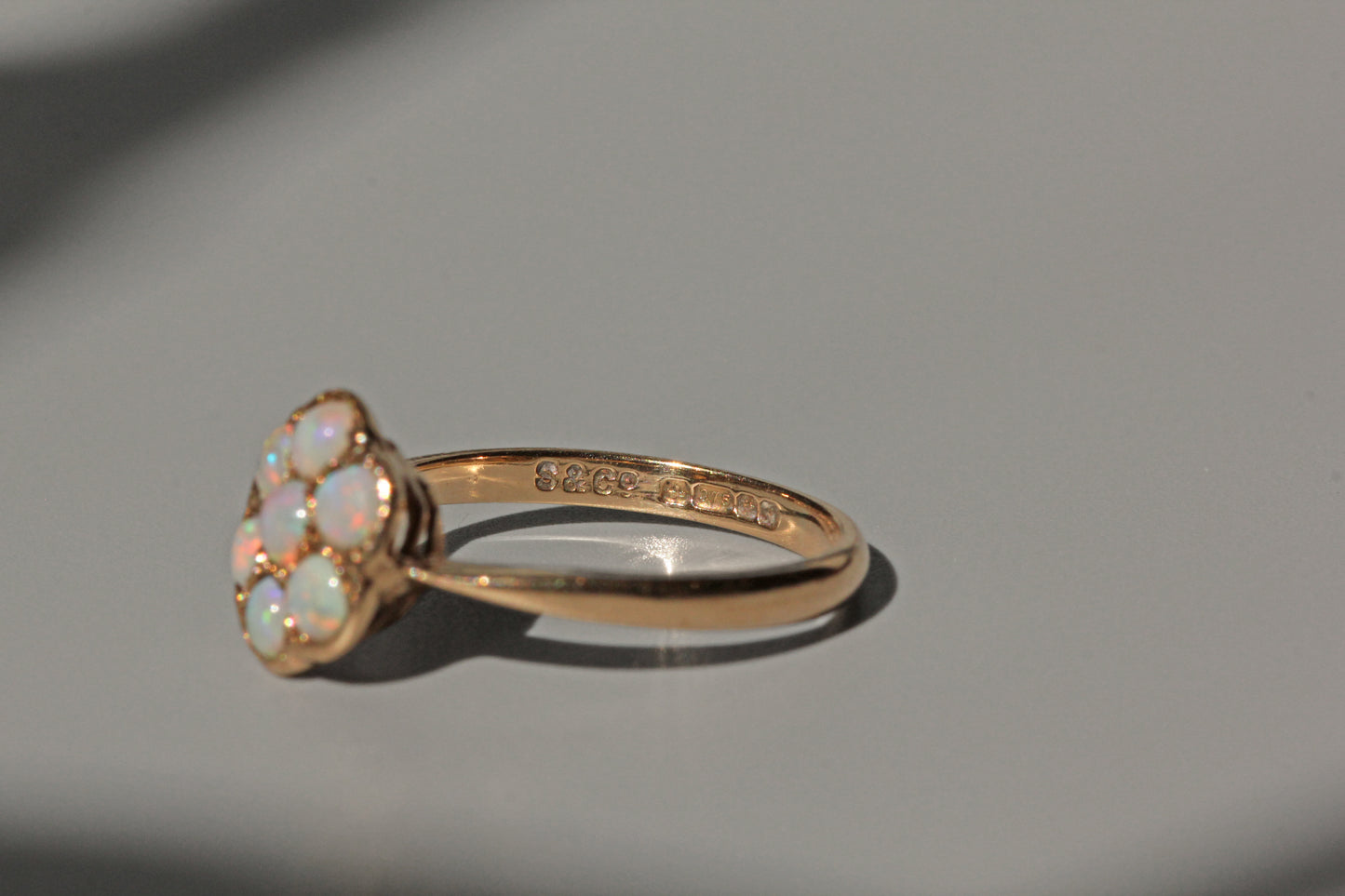 Vintage opal flower cluster ring, in 9 carat gold