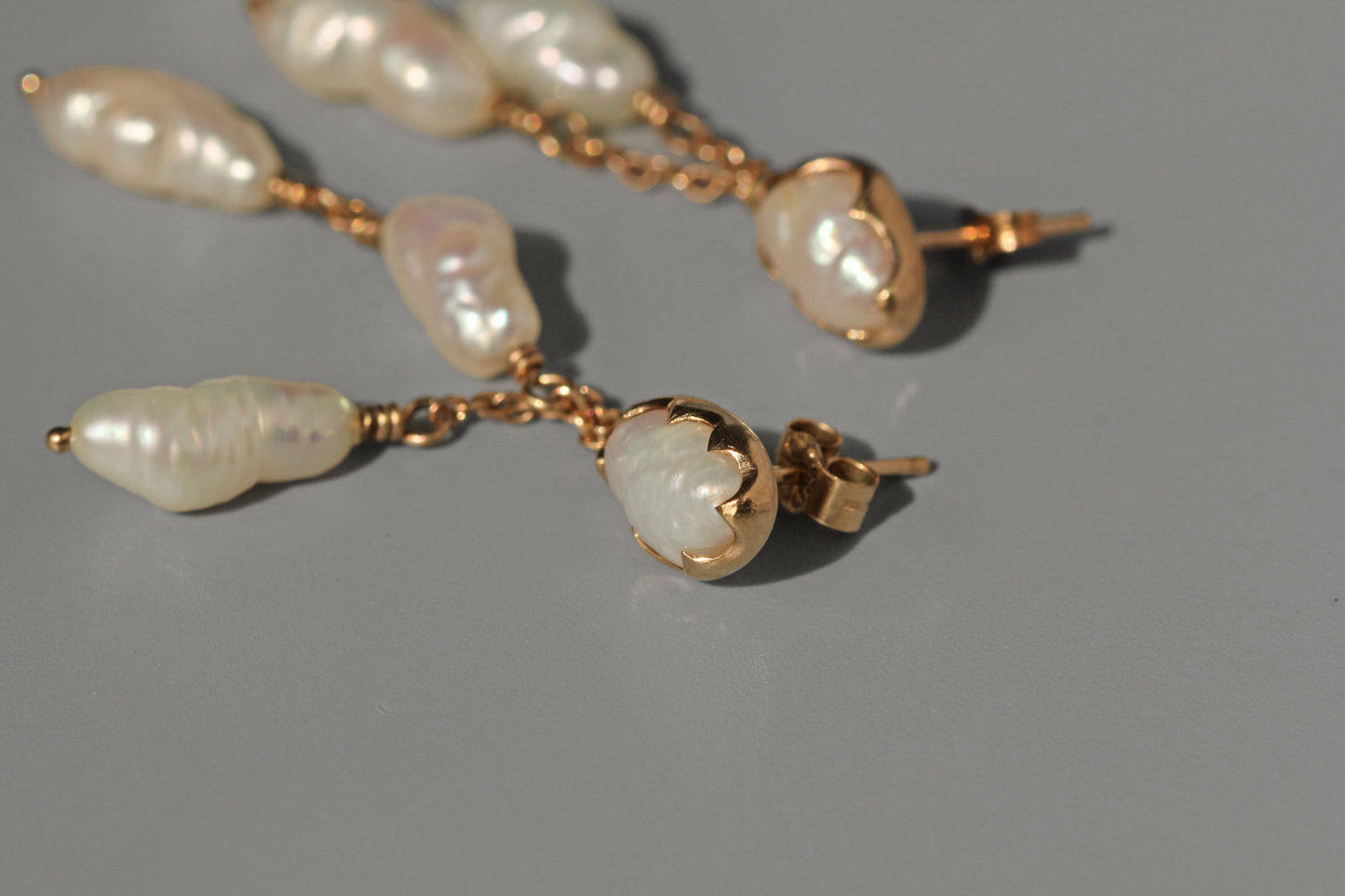 Antique baroque pearl drop earrings, in 9 carat gold