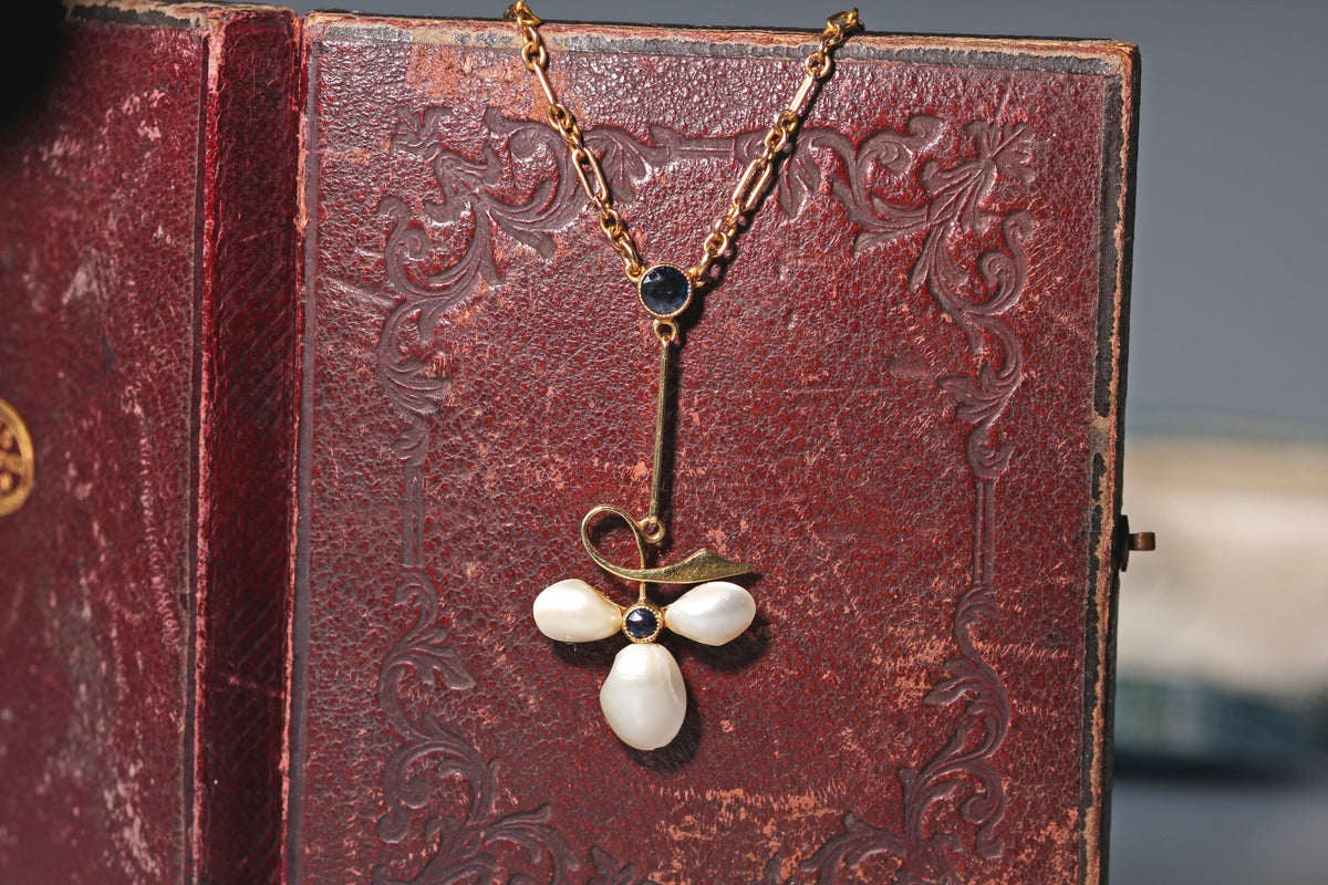 Antique sapphire and pearl fancy link necklace, in 15ct gold
