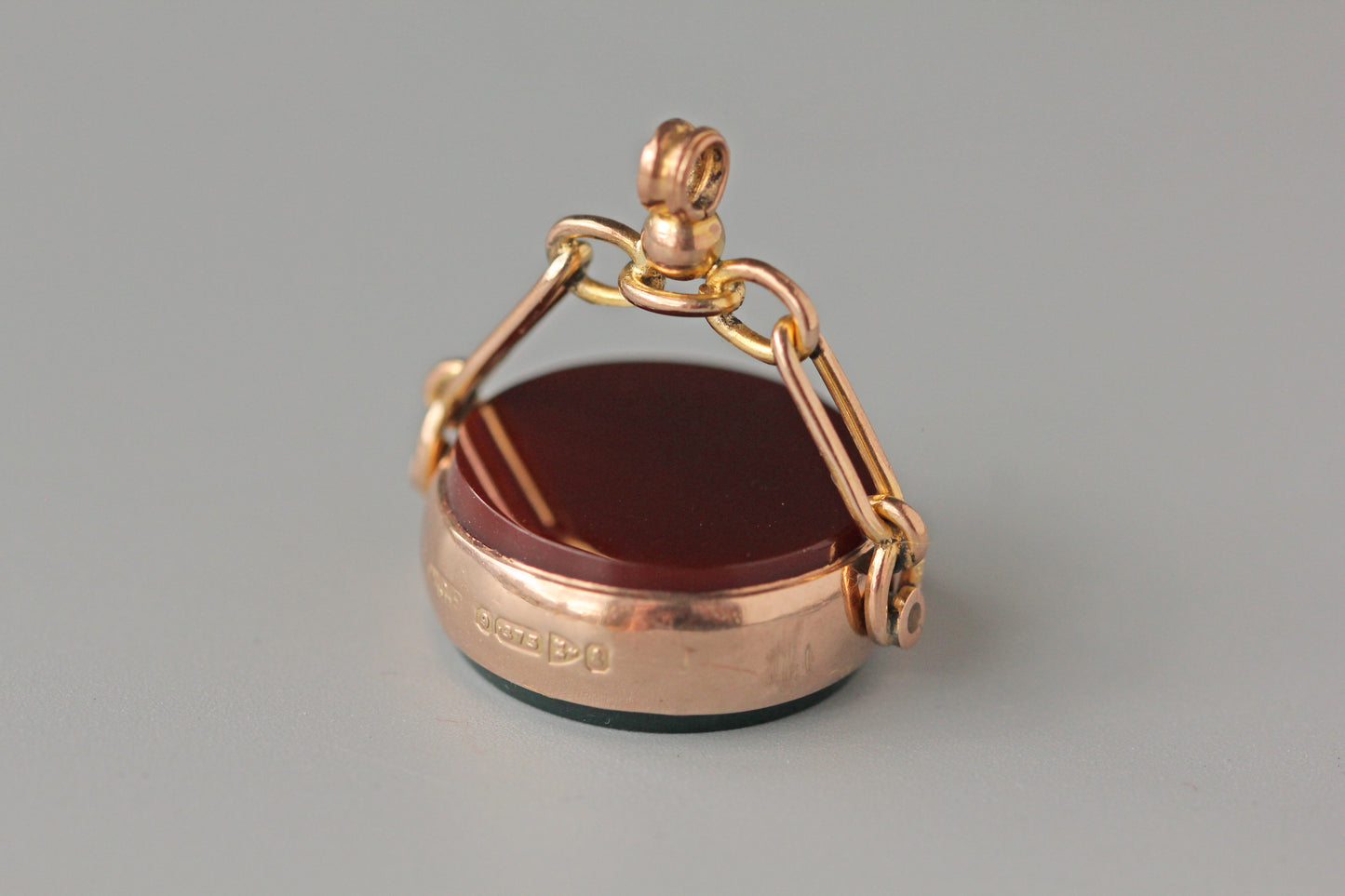 Antique edwardian carnelian and bloodstone fob seal, in 9 carat gold