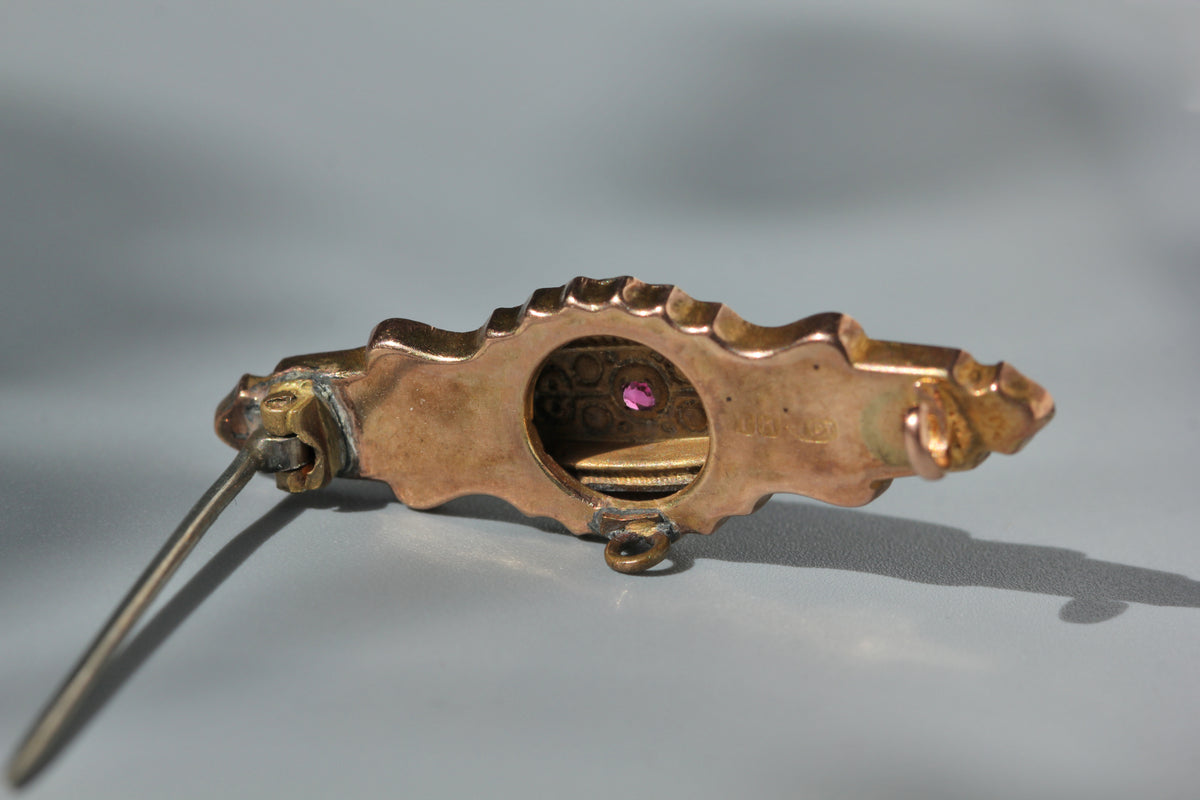 Antique victorian diamond and pink spinel brooch, in 9ct gold