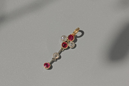 Antique art deco old cut diamond and ruby pendant, in 9 carat gold
