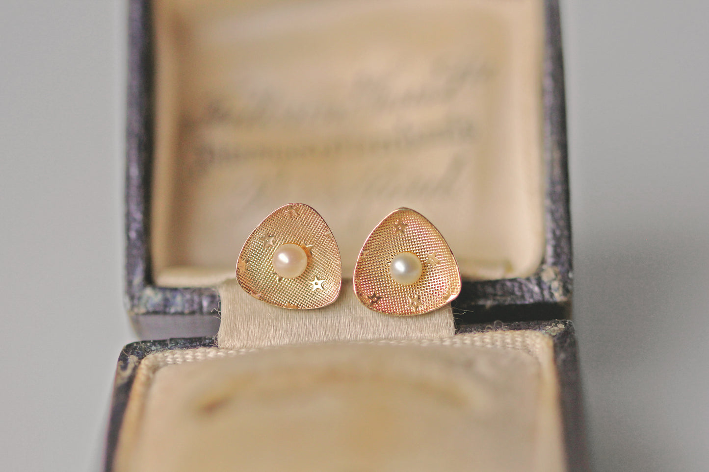 Vintage akoya pearl celestial star earrings, in 9 carat gold