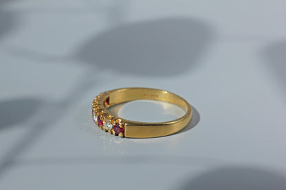 Side view of vintage 18ct gold ruby and diamond ring
