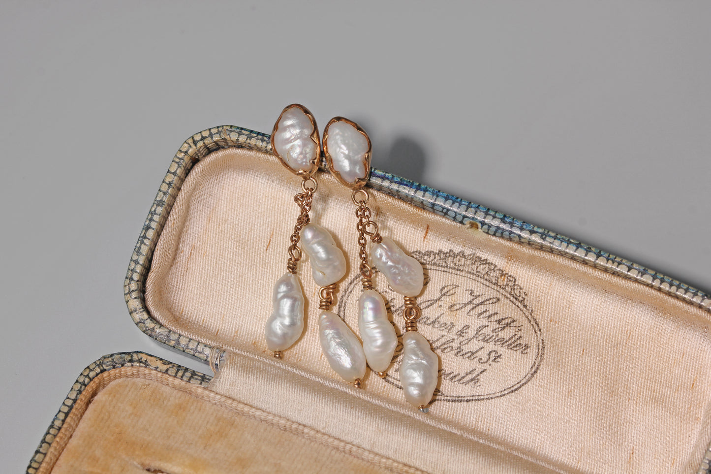antique edwardian baroque pearl dangly earrings