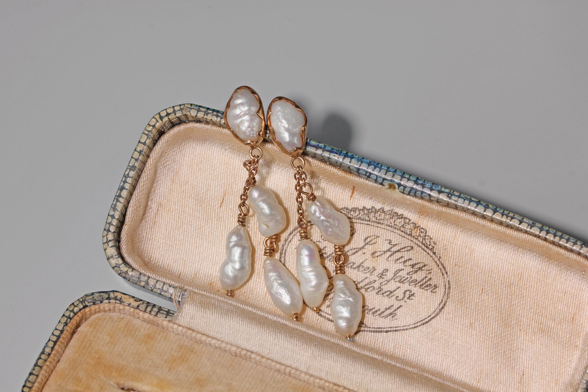 antique edwardian baroque pearl dangly earrings