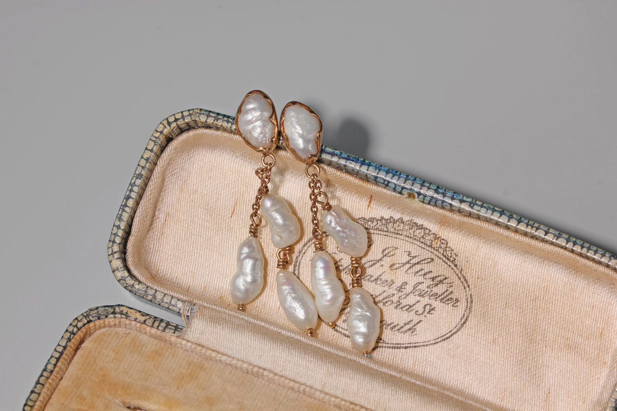 antique edwardian baroque pearl dangly earrings