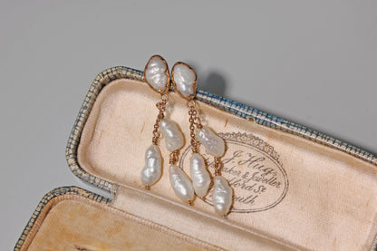 antique edwardian baroque pearl dangly earrings