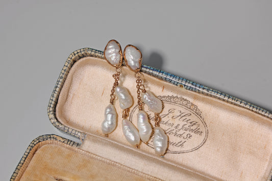 antique edwardian baroque pearl dangly earrings