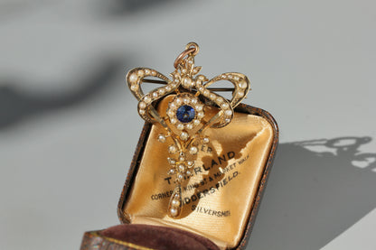 Antique pearl & blue paste lavaliere pendant, in 9 carat gold