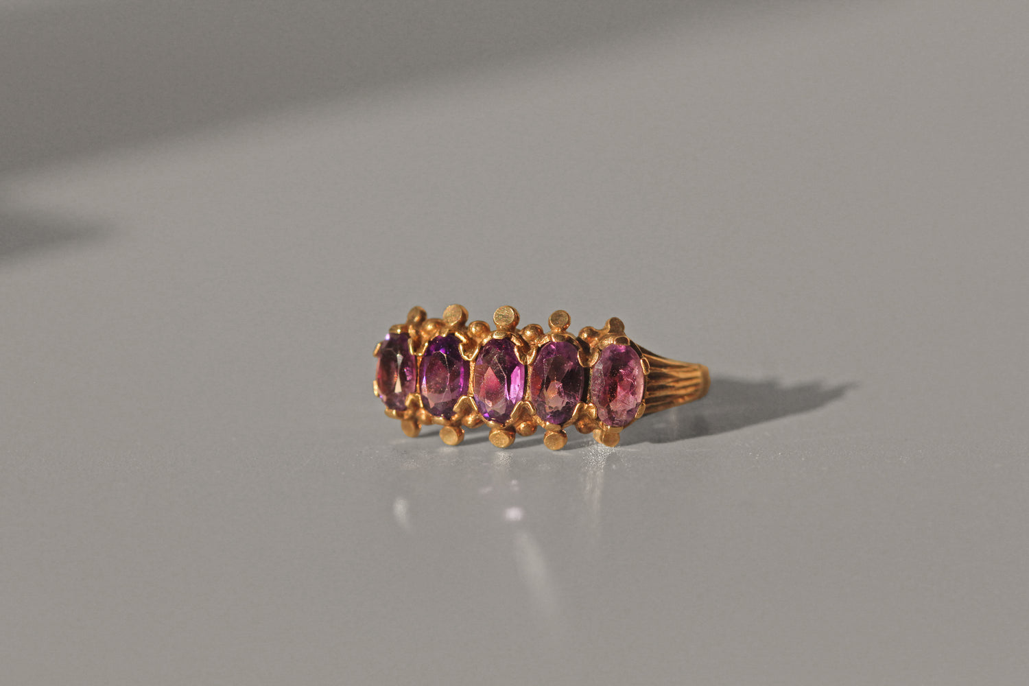Vintage amethyst five stone ring in 9ct gold