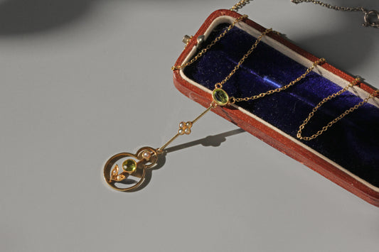 Antique Victorian Peridot and Pearl Necklace, Floral, Gold Jewellery