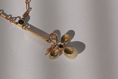 Antique edwardian sapphire & baroque pearl necklace, in 15 carat gold