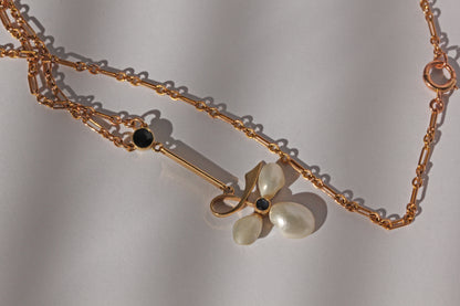 Antique edwardian sapphire & baroque pearl necklace, in 15 carat gold