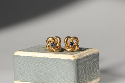 Vintage sapphire love knot stud earrings, in 9 carat gold