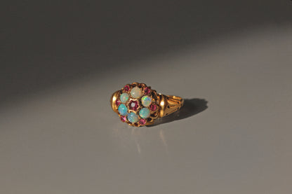 chunky Antique Victorian opal and amethyst celestial cluster ring in 18ct gold