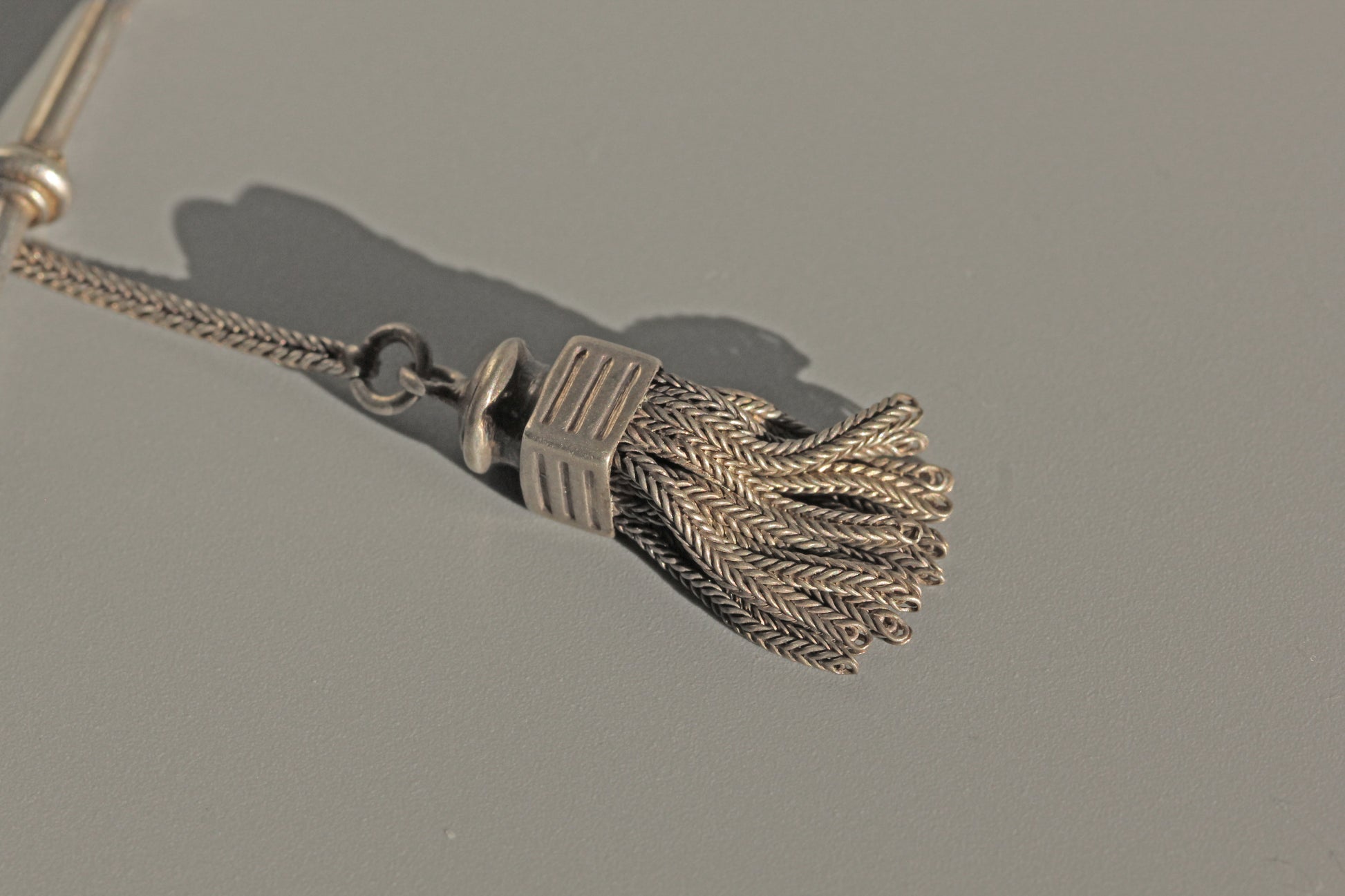 Detail of tassel on Victorian sterling silver albertina chain