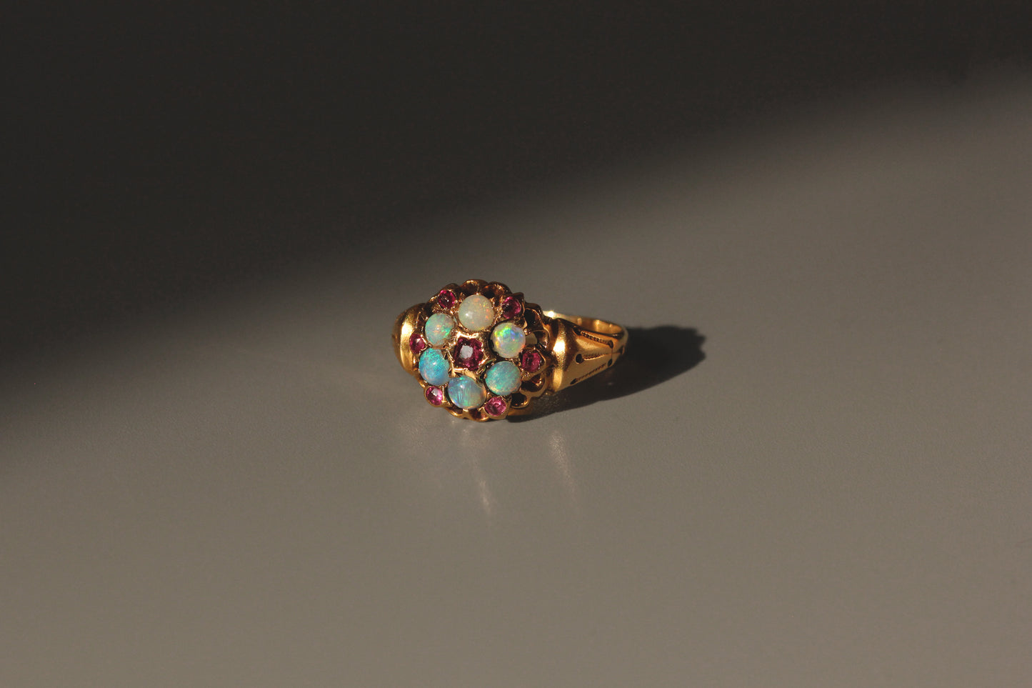 Antique victorian opal & amethyst celestial cluster ring, in 18 carat gold