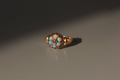 Antique victorian opal & amethyst celestial cluster ring, in 18 carat gold