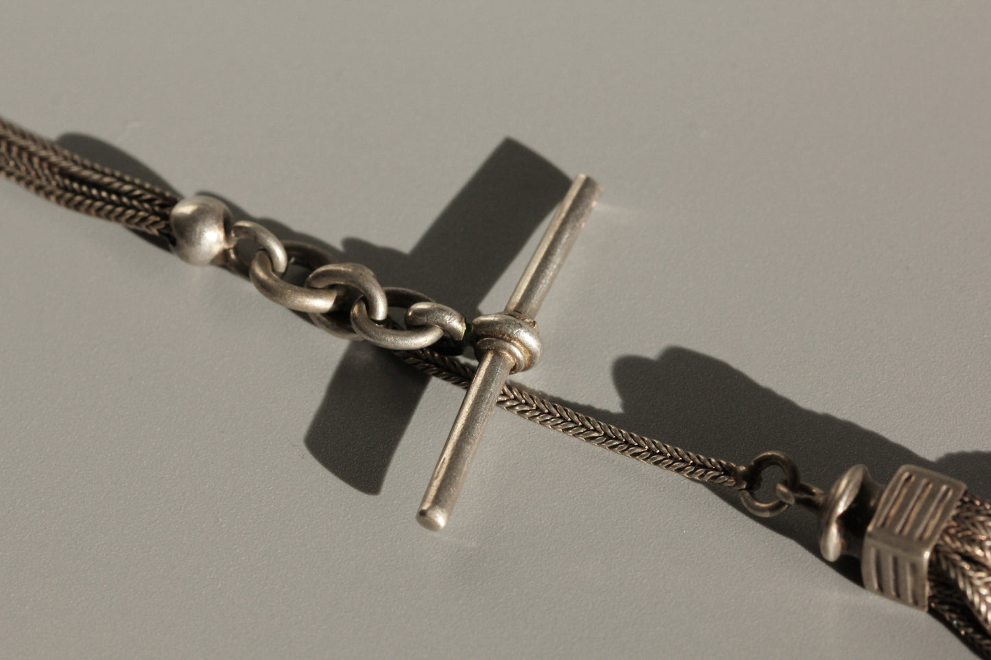 Antique victorian albertina chain with tassel, in sterling silver