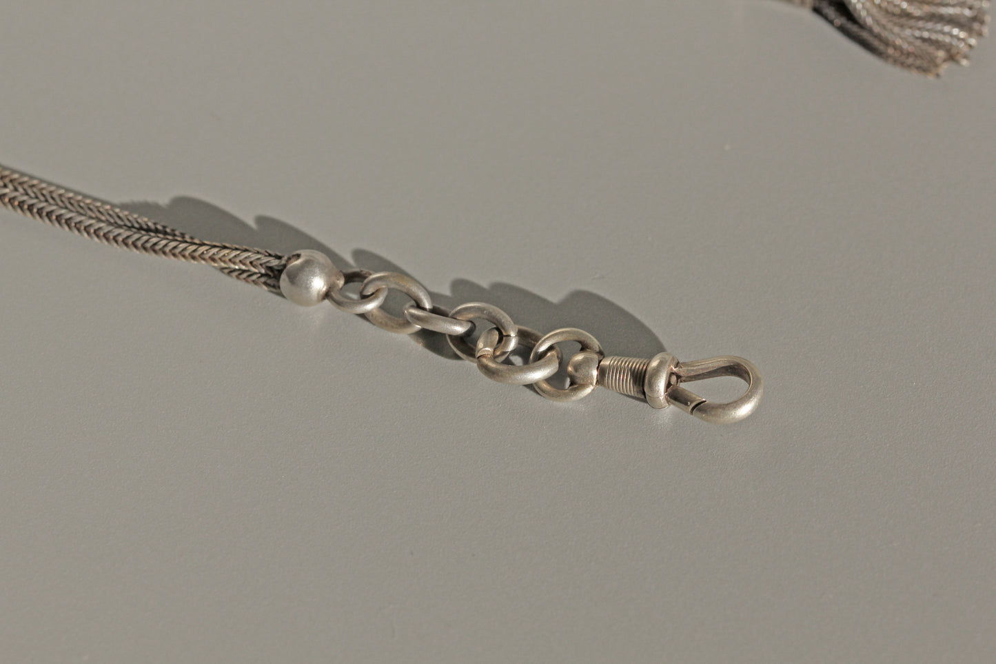 Antique victorian albertina chain with tassel, in sterling silver
