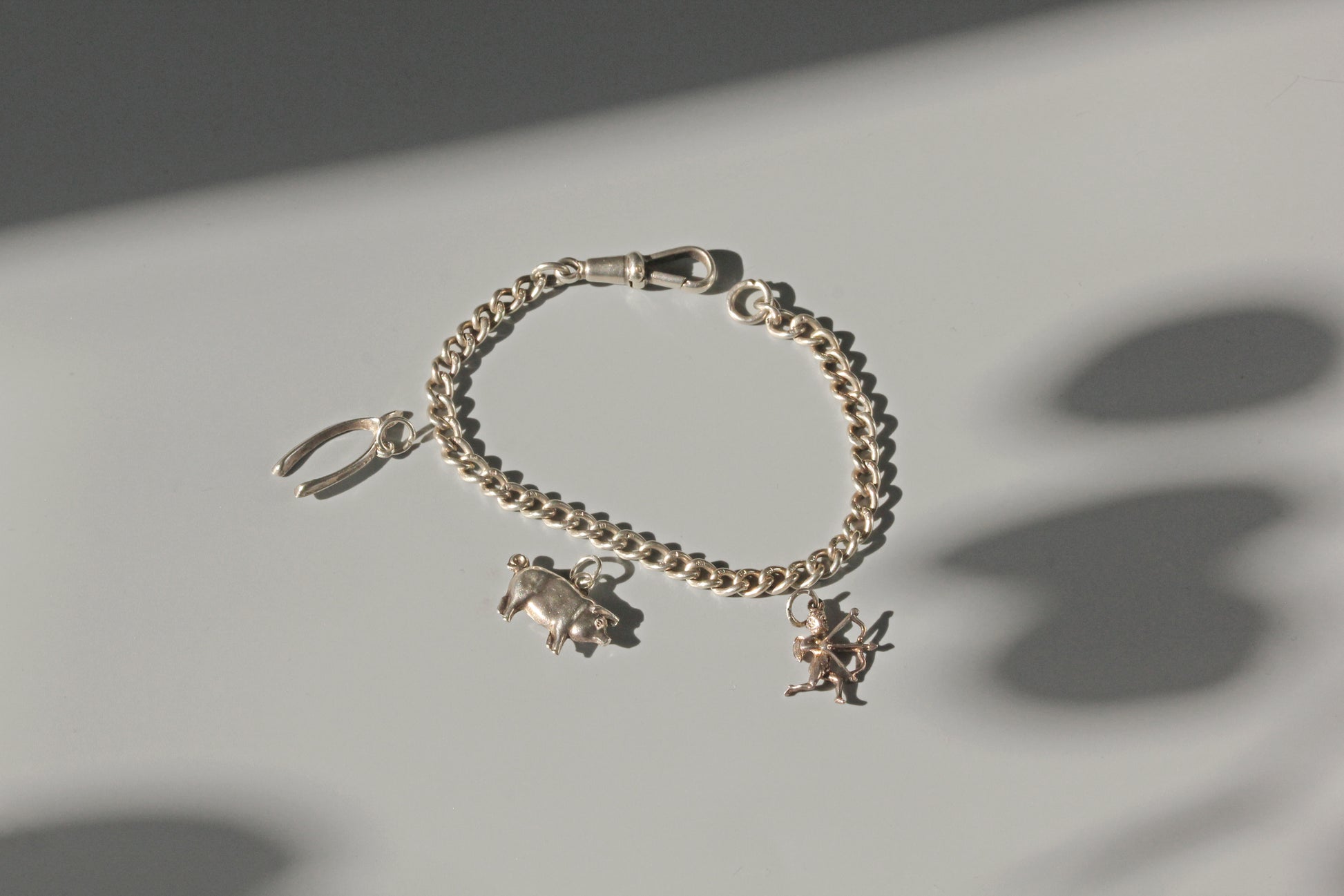 Vintage silver curb link charm bracelet 