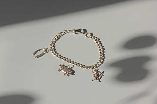 Vintage silver curb link charm bracelet 