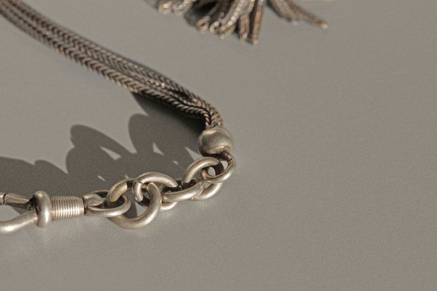 Antique victorian albertina chain with tassel, in sterling silver