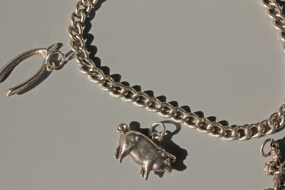 Antique albert chain charm bracelet, in sterling silver