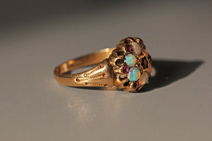 Antique victorian opal & amethyst celestial cluster ring, in 18 carat gold