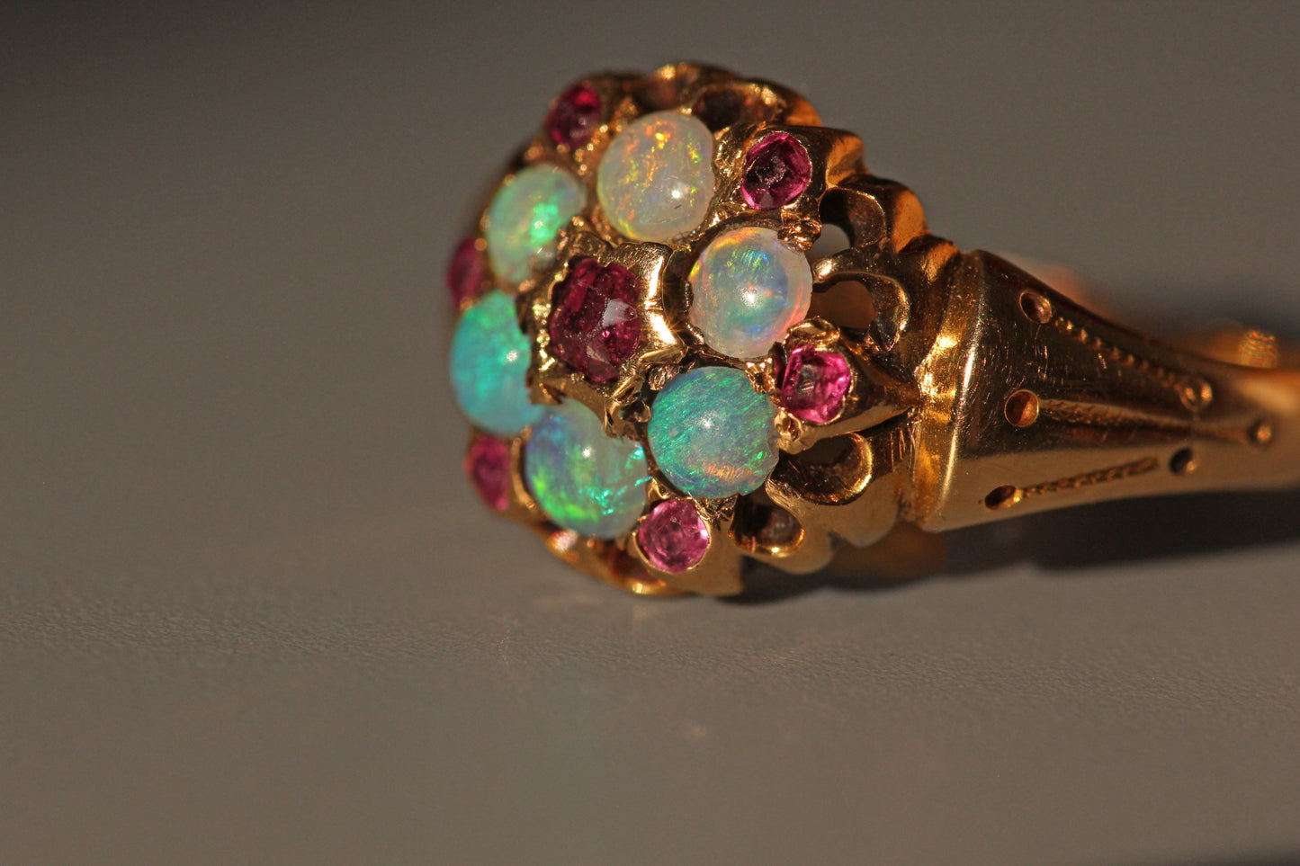Antique victorian opal & amethyst celestial cluster ring, in 18 carat gold