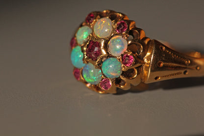 Antique victorian opal & amethyst celestial cluster ring, in 18 carat gold