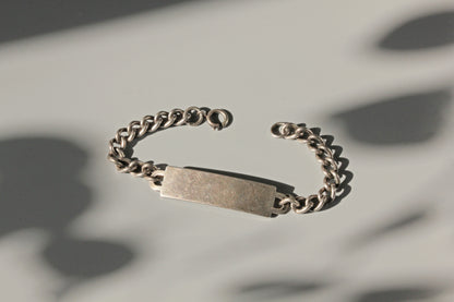 Vintage chunky curb link identity bracelet, in sterling silver