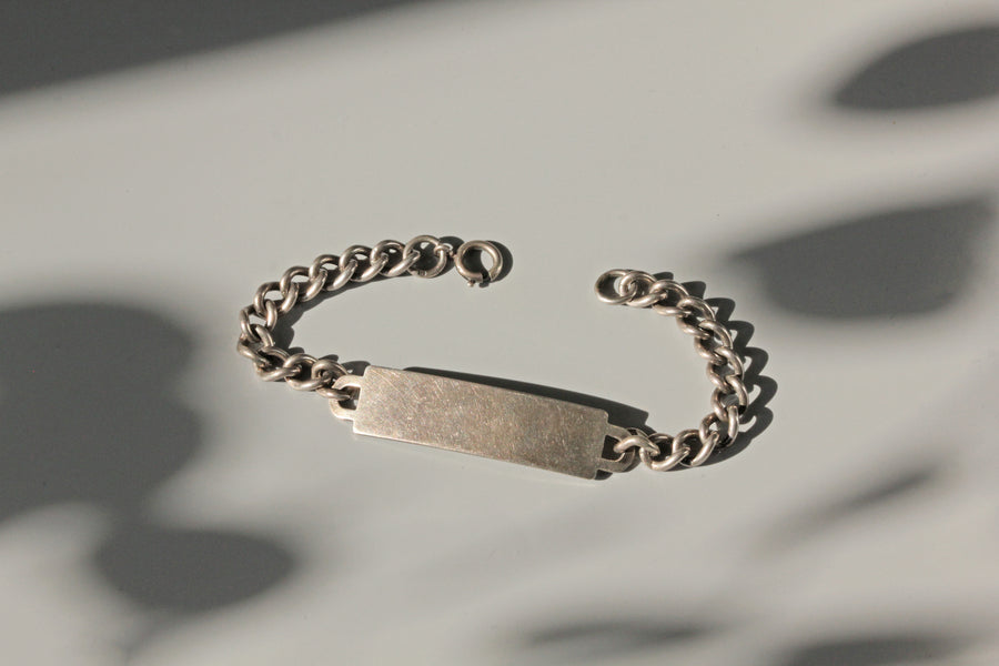 Vintage chunky curb link identity bracelet in sterling silver