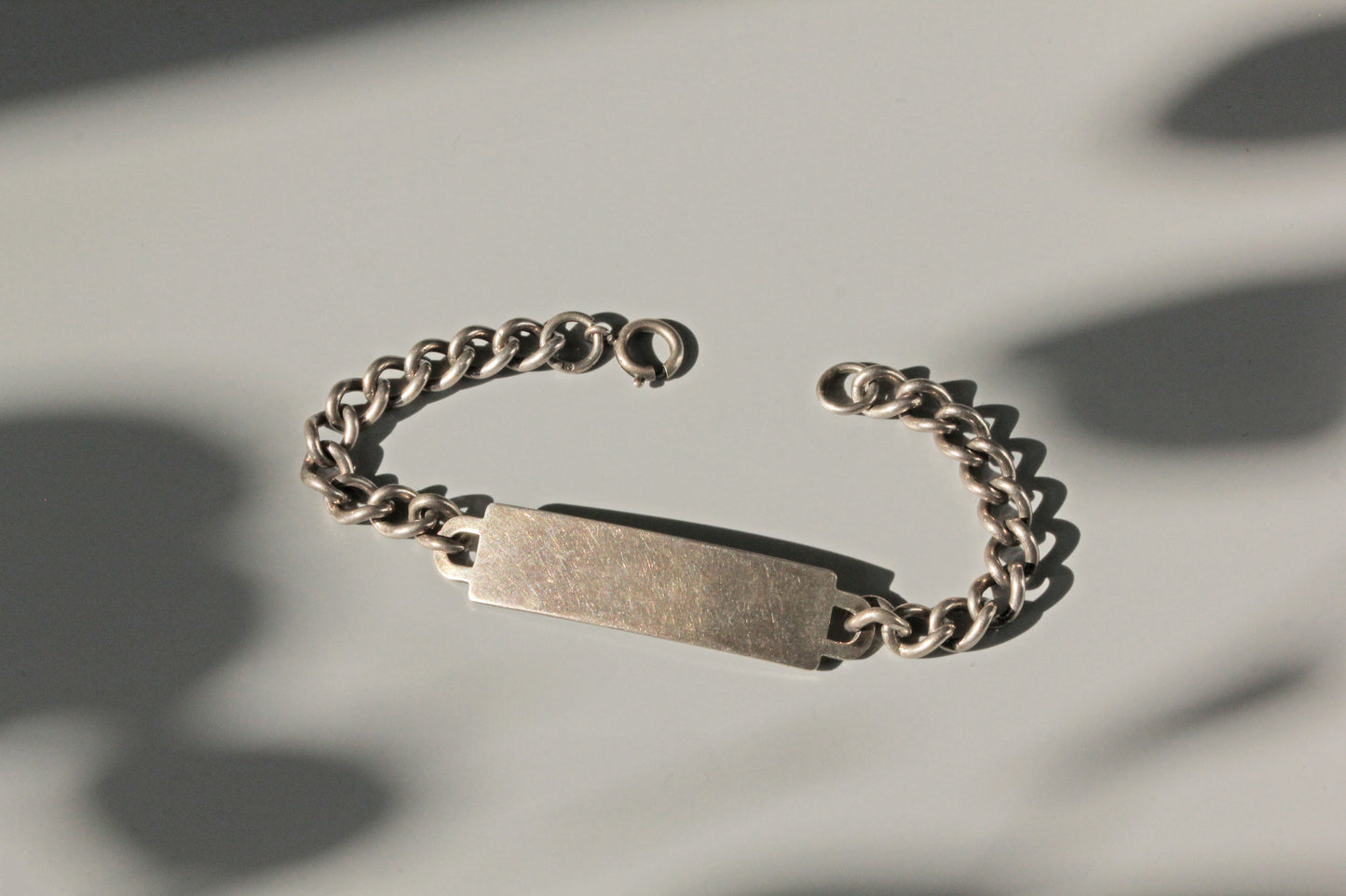 Vintage chunky curb link identity bracelet, in sterling silver