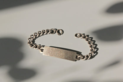 Vintage chunky curb link identity bracelet, in sterling silver