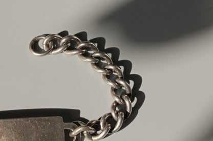 Vintage chunky curb link identity bracelet, in sterling silver