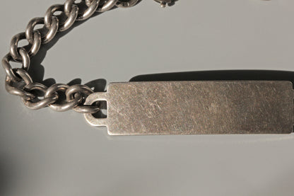 Vintage chunky curb link identity bracelet, in sterling silver
